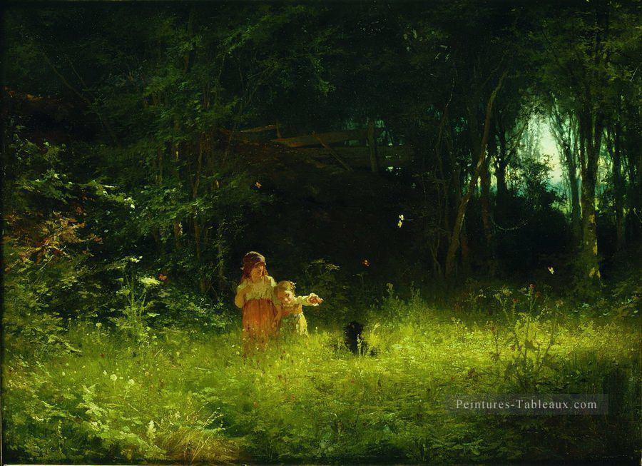 enfants dans la forêt en 1887 Ivan Kramskoi bois paysager Peintures à l'huile